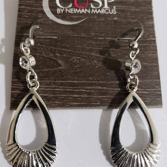Dainty Silver-tone Crystal Teardrop Dangling Earrings - CUSP by Neiman Marcus - Picture 6 of 11